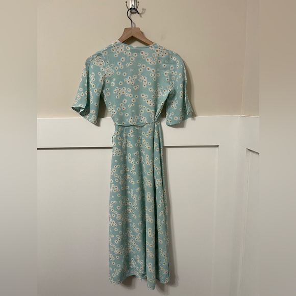 Faithfull The Brand Seafoam Green & Yellow Sunflower Midi Wrap Dress Size 2 - Picture 5 of 8